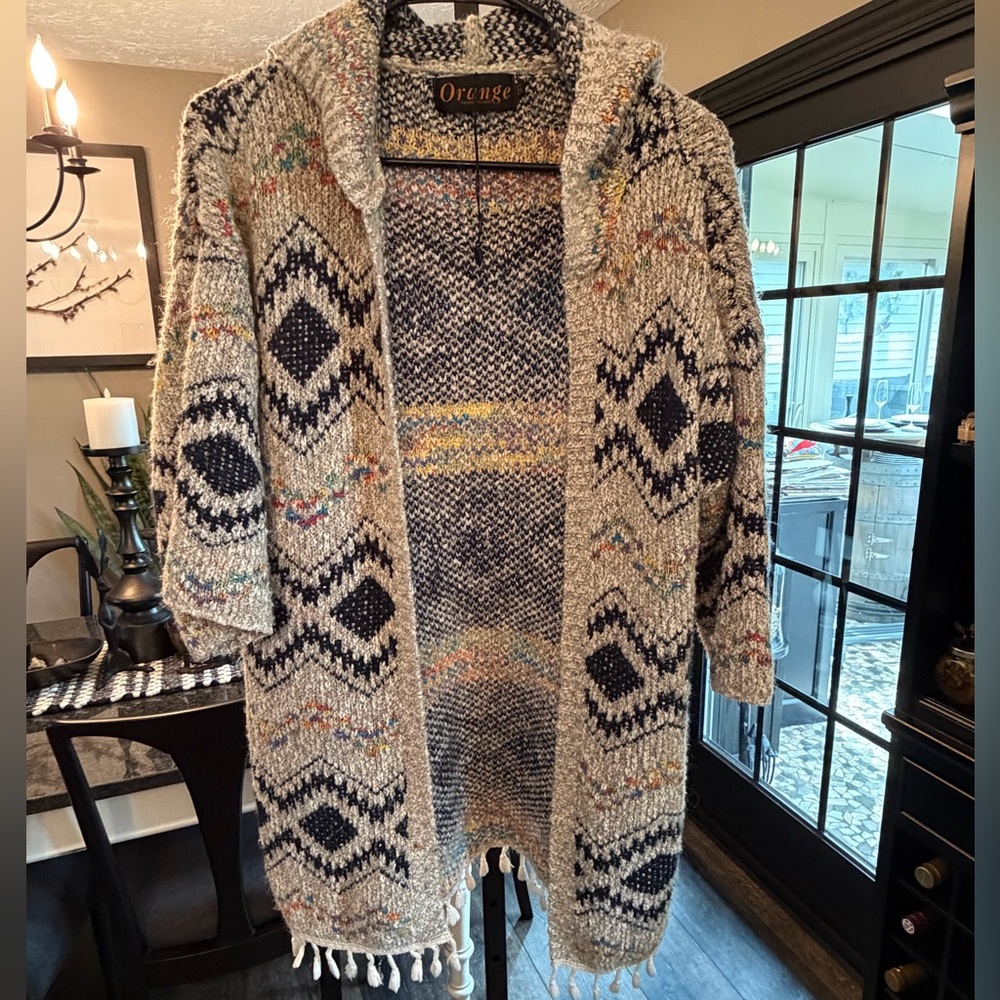 Orange Fashion Village NWT Hooded Geometric Knit Swim Cover-Up Size Small - Picture 3 of 7